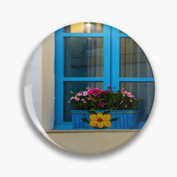 Item preview, Blue Window With Flower Box On Yellow Mediterranean Facade At Sunset Reflection designed and sold by Nmallia.