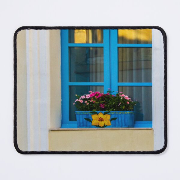 Item preview, Blue Window With Flower Box On Yellow Mediterranean Facade At Sunset Reflection designed and sold by Nmallia.