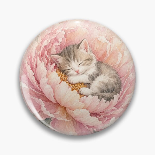 Item preview, Sleeping Kitten in Peony Flower – Dreamy Watercolor designed and sold by PetalsPaws.