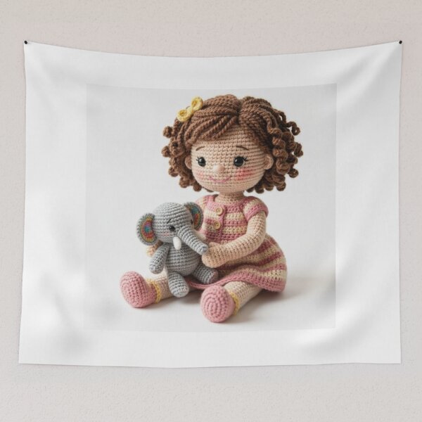 Item preview, Cute Crochet Girl Playing with Toy Elephant Amigurumi Art designed and sold by Hipa19.
