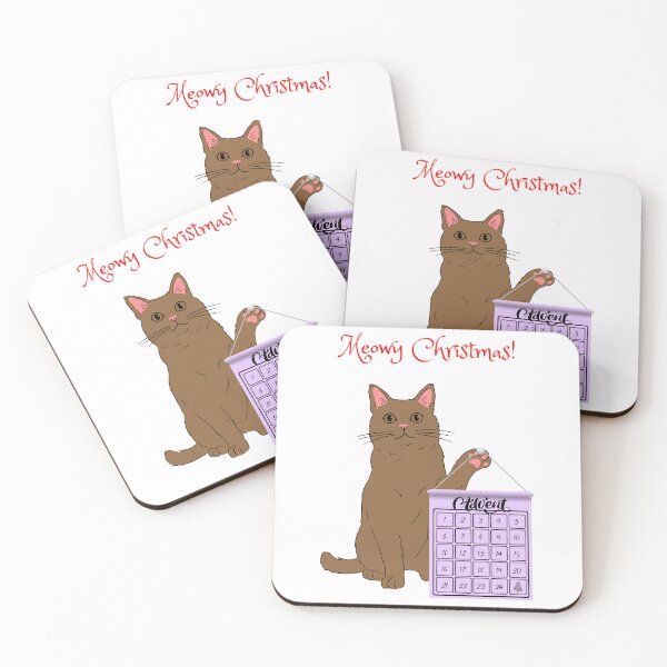 Item preview, Meowy Christmas Brown Cat with Advent Calendar designed and sold by MYCatStuff.