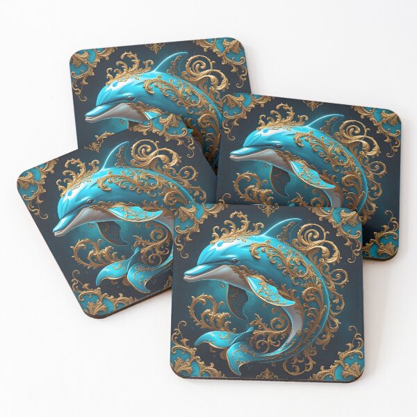 Item preview, Teal Dolphin Gold Frame Art designed and sold by ameetlumiere.
