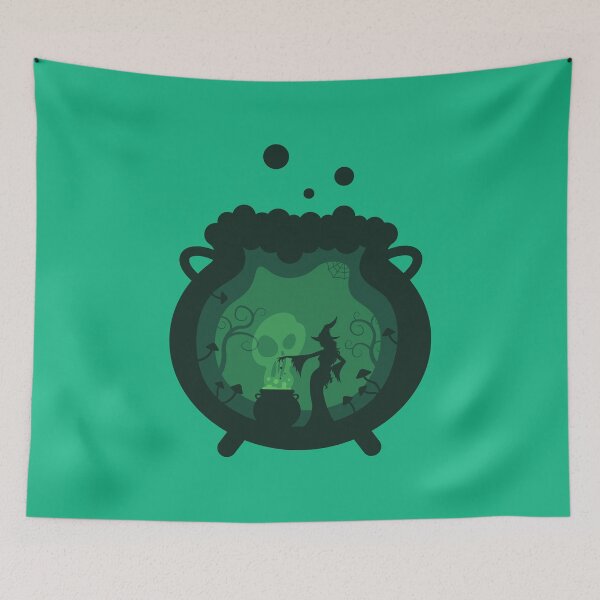 Item preview, Halloween Witch Brewing a Spooky Green Potion designed and sold by CozyLittleShop.