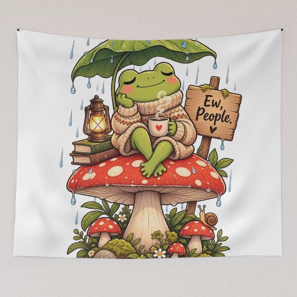 Item preview, Protect Your Peace Frog – Cozy Rainy Mushroom Introvert Cottagecore Sweater designed and sold by LuxeBuzz.