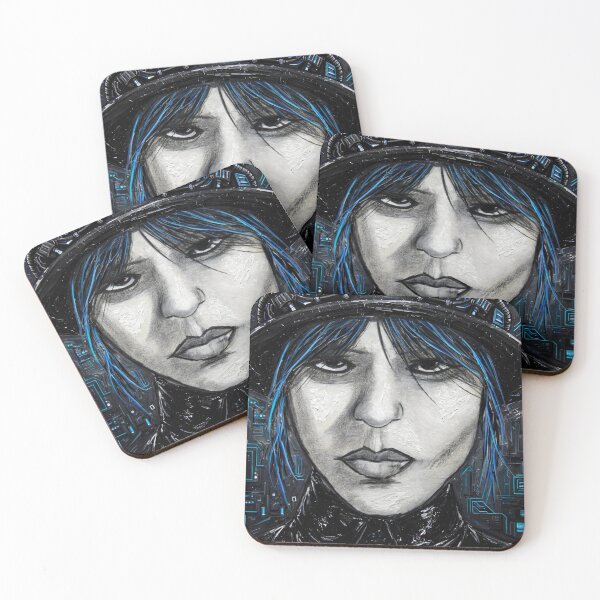 Item preview, Neon Ghost - Cyberpunk Blue Hair Portrait designed and sold by MAISON SYLVIE.