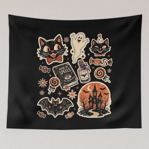 Item preview, Cute Halloween Black Cat Ghost Witch Spell Book Spooky Collage Design designed and sold by TadeoNivar.