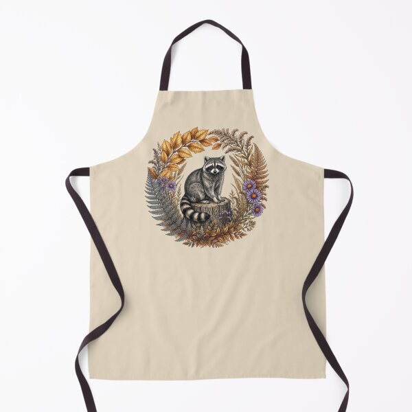 Item preview, Raccoon on Tree Stump with Golden Autumn Leaves and Purple Asters  designed and sold by BirdsnStuff.