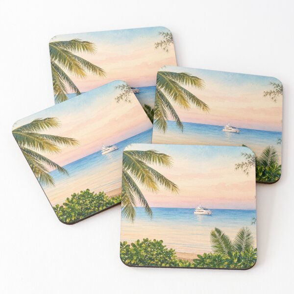 Item preview, Luxury Yacht Escape, Pastel Watercolor Tropical Beach Art designed and sold by BlossoraStudio.