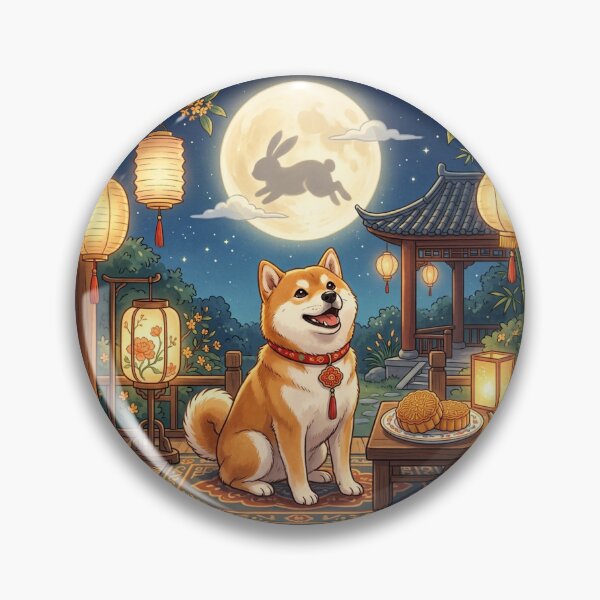 Item preview, Shiba Inu Mid-Autumn Festival Mooncake Cute Dog Illustration designed and sold by PetalsPaws.