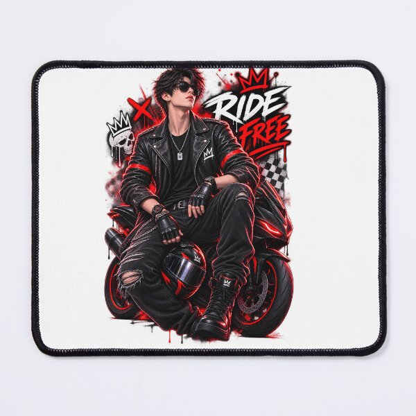 Item preview, Ride Free Rebel Biker Boy Red Black Streetwear Art designed and sold by TinyWeird.