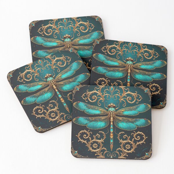 Artikelvorschau, Teal Dragonfly Gold Ornate Art entworfen und verkauft von ameetlumiere.