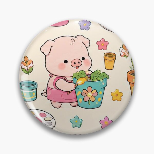 Artikelvorschau, Schweinchen-Blumentopf-Malmuster entworfen und verkauft von Soft Berry Studio.