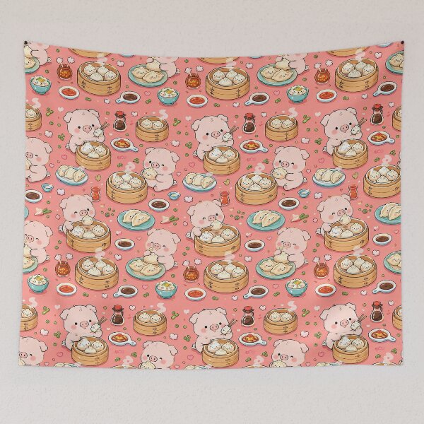 Item preview, Piggy Dumpling Party Pattern designed and sold by Soft Berry Studio.