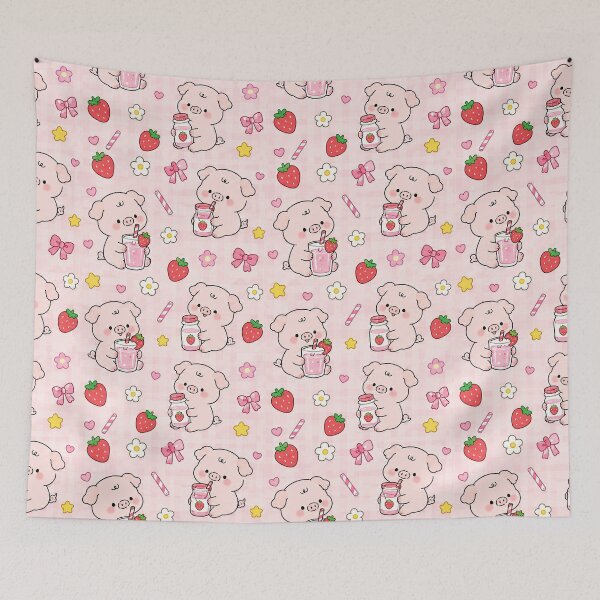 Item preview, Piggy Strawberry Milk Pattern designed and sold by Soft Berry Studio.