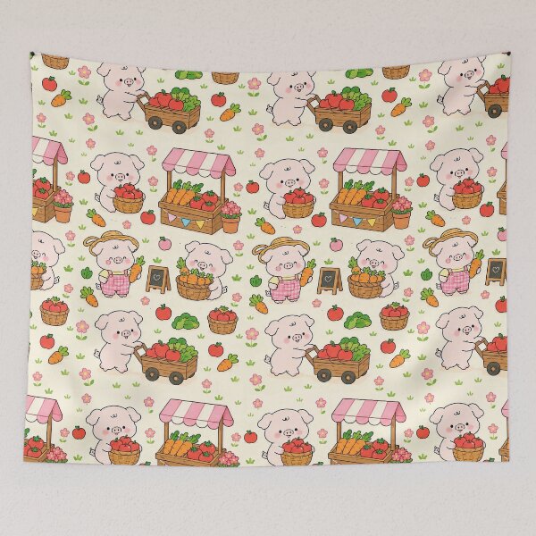 Item preview, Piggy Farmer Market Pattern designed and sold by Soft Berry Studio.