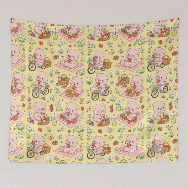 Item preview, Piggy Daisy Bicycle Picnic Pattern designed and sold by Soft Berry Studio.