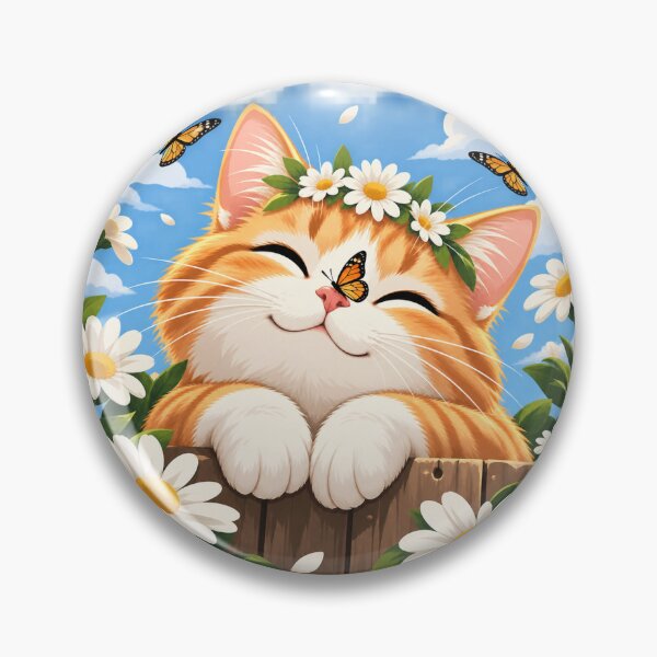 Item preview, Cute Orange Tabby Cat Daisy Crown Butterfly Garden Summer designed and sold by PetalsPaws.