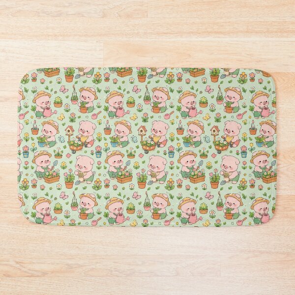 Artikelvorschau, Schweinchen-Blumengartenmuster entworfen und verkauft von Soft Berry Studio.