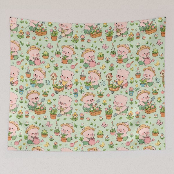 Item preview, Piggy Flower Garden Pattern designed and sold by Soft Berry Studio.