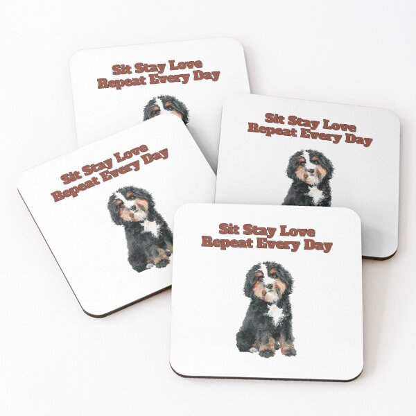 Item preview, Sit Stay Love Repeat Bernedoodle Watercolor Design designed and sold by NatureUnleashed.