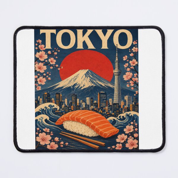 Item preview, Tokyo Japan Travel Poster with Mount Fuji, Sushi and Cherry Blossoms designed and sold by Valieri.