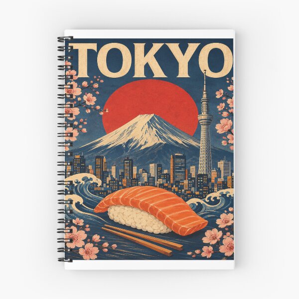 Item preview, Tokyo Japan Travel Poster with Mount Fuji, Sushi and Cherry Blossoms designed and sold by Valieri.