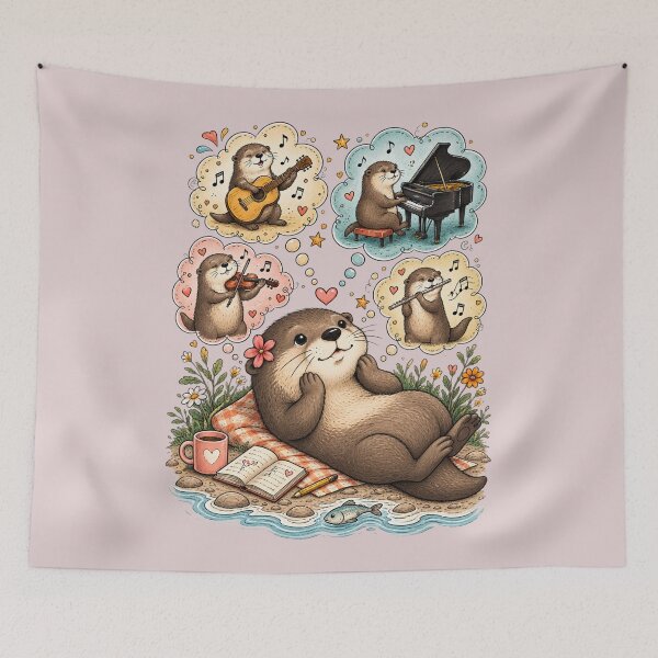 Item preview, Musical Otter Daydream – Cute Otter Music Lover Vintage Illustration designed and sold by HOUSE OF TIST.