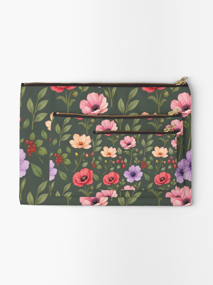 Thumbnail 2 of 4, Zipper Pouch, Colorful Wildflower & Berry Botanical Pattern 6 designed and sold by SimplePoDesign.
