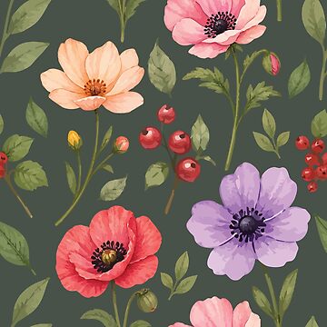 Artwork thumbnail, Colorful Wildflower & Berry Botanical Pattern 6 by SimplePoDesign