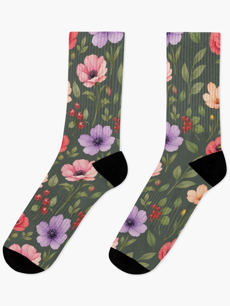 Thumbnail 1 of 5, Socks, Colorful Wildflower & Berry Botanical Pattern 6 designed and sold by SimplePoDesign.