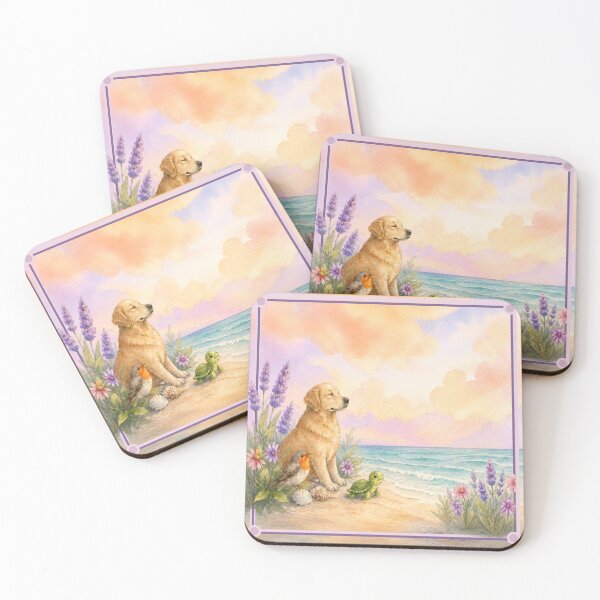 Item preview, Golden Retriever Sunset Beach designed and sold by Wildflower Sea Garden Studio.