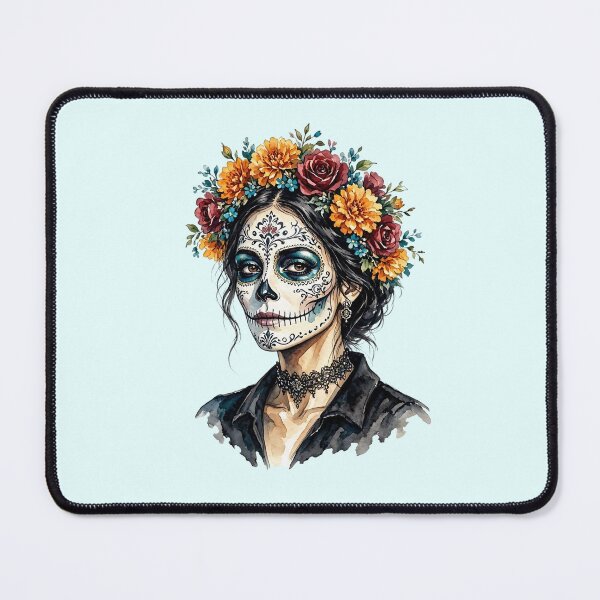 Item preview, Dia de los Muertos Sugar Skull Watercolor Woman with Floral Crown designed and sold by SweetLilith.