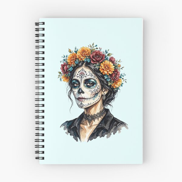 Item preview, Dia de los Muertos Sugar Skull Watercolor Woman with Floral Crown designed and sold by SweetLilith.