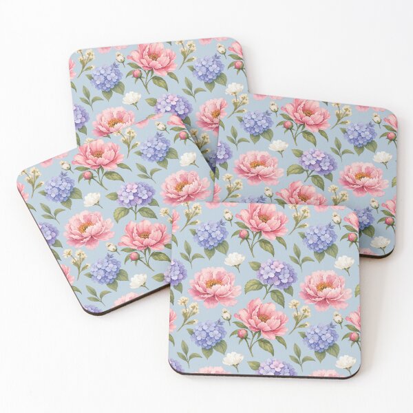 Item preview, Pink Peony & Blue Hydrangea Floral Pattern 3 designed and sold by SimplePoDesign.