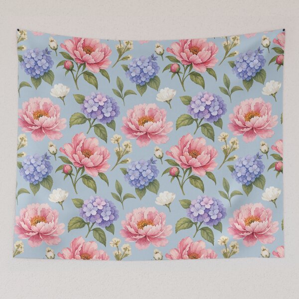 Item preview, Pink Peony & Blue Hydrangea Floral Pattern 3 designed and sold by SimplePoDesign.