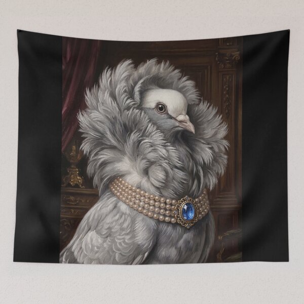 Item preview, Jacobin Pigeon Sapphire Pearl Necklace designed and sold by The Real Beast Art.