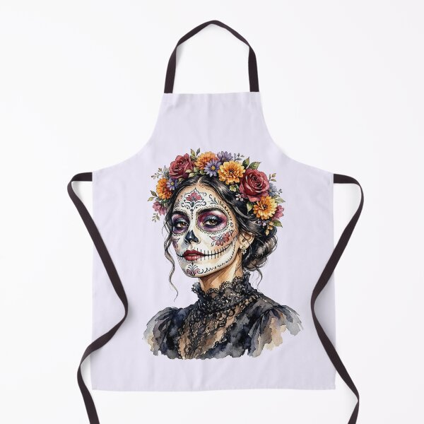 Item preview, Dia de los Muertos Sugar Skull Watercolor Woman with Floral Crown designed and sold by SweetLilith.