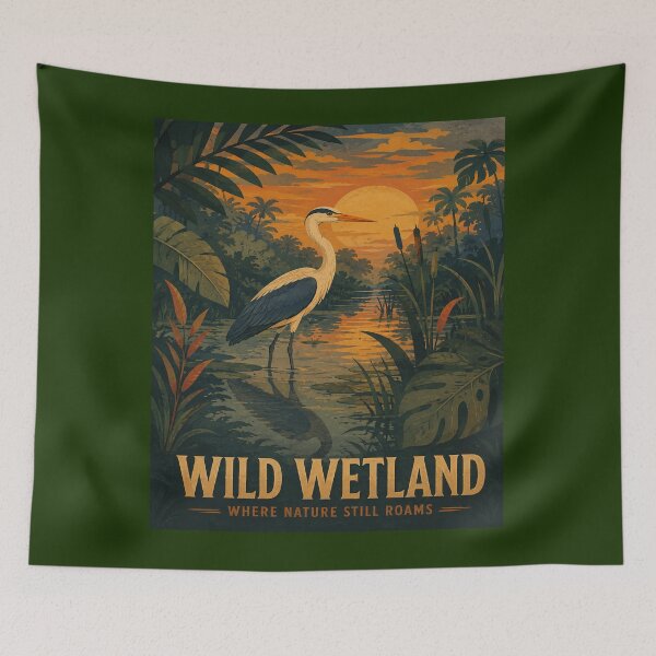 Item preview, Wild Wetland Great Egret Sunset Nature Art designed and sold by Valieri.