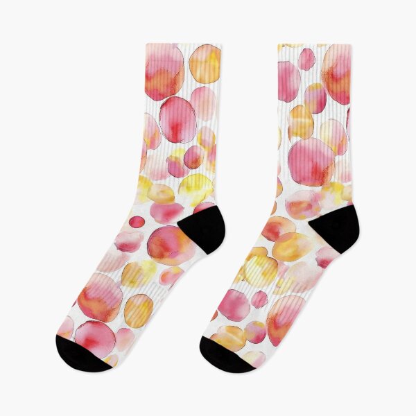 Item preview, Pink Yellow Watercolor Polka Dots Abstract Pattern designed and sold by Nine Lives Studio.