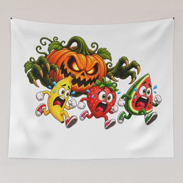 Item preview, Halloween Fruit Chasing Pumpkin – Spooky Banana Strawberry Watermelon Design designed and sold by ArtSpark Studio.