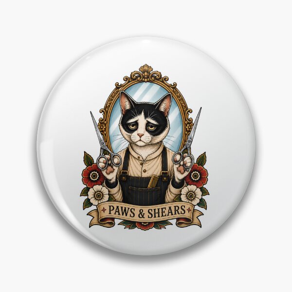 Item preview, Paws Shears Barber Cat Vintage Tattoo designed and sold by Old's Cool Cat Studio.
