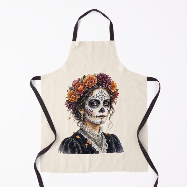Item preview, Dia de los Muertos Sugar Skull Watercolor Woman with Floral Crown designed and sold by SweetLilith.