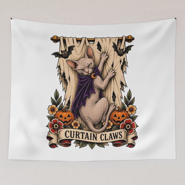 Item preview, Curtain Claws Horror Tattoo designed and sold by Old's Cool Cat Studio.