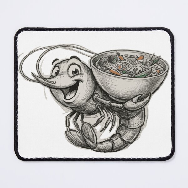 Item preview, Cute Shrimp Serving Seafood Ramen Soup Pencil Sketch designed and sold by DNBY.