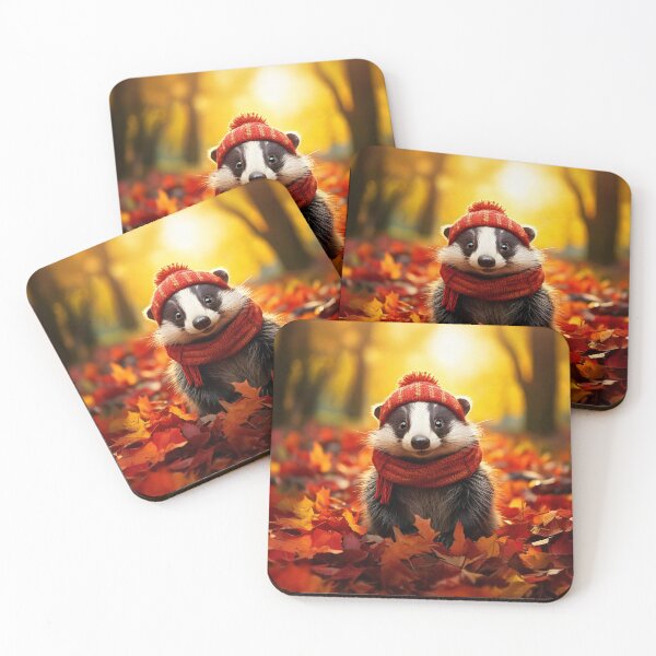 Item preview, Cute Cosy Cottagecore Badger in Autumn Leaves designed and sold by Englandbear.