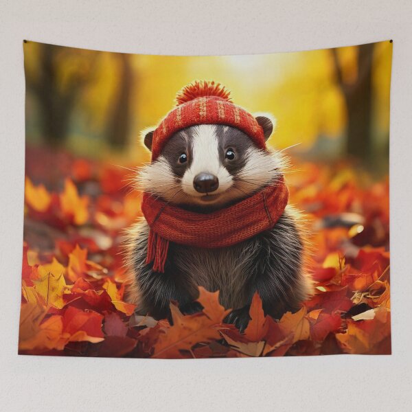 Item preview, Cute Cosy Cottagecore Badger in Autumn Leaves designed and sold by Englandbear.
