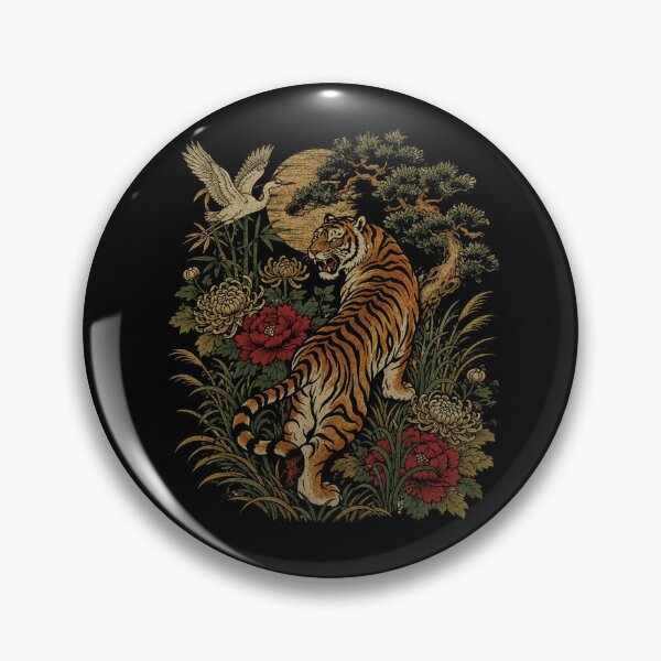 Item preview, Retro Japanese Tiger Vintage Floral designed and sold by Moizento.