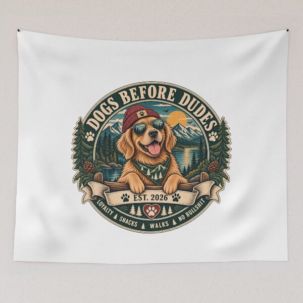 Item preview, Dogs Before Dudes Golden Retriever Outdoor Adventure EST 2026 designed and sold by Neurospicy Trolls.