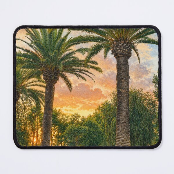 Item preview, Golden Palm Garden Sunset – Tropical Nature Illustration designed and sold by wiwiart.
