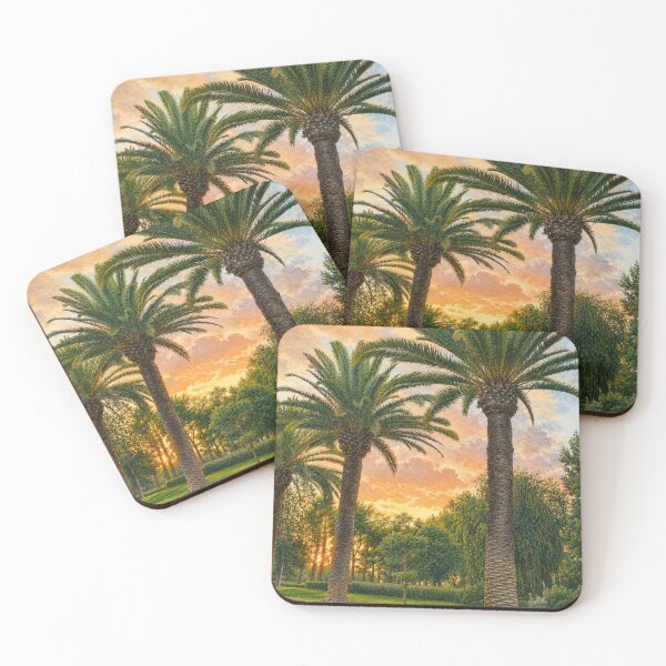 Item preview, Golden Palm Garden Sunset – Tropical Nature Illustration designed and sold by wiwiart.